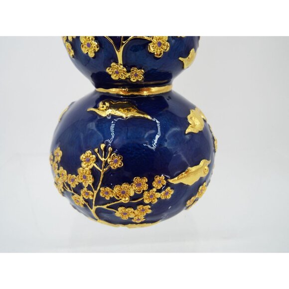 Feng Shui Blue and Gold Wu Lou 6" Calabash Gourd Joyous Cranes - Picture 9 of 10